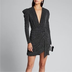 Jonathan Simkhai Glitter Jersey Deep V Long Sleeve Mini Dress Blue size 4